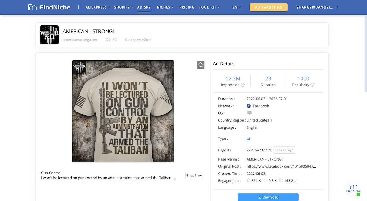 Beige T-shirt displaying bold text opposing gun control, referencing U.S. policy and the Taliban. A design promoting Second Amendment rights.